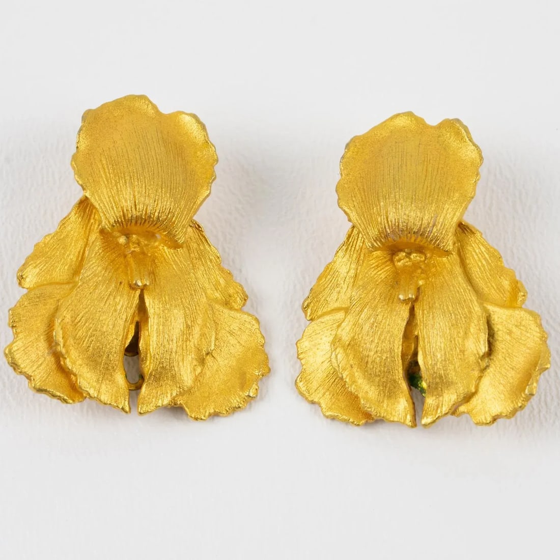 Kenzo Paris Gilt Metal Iris Flower Pair of Clip Earrings - 3