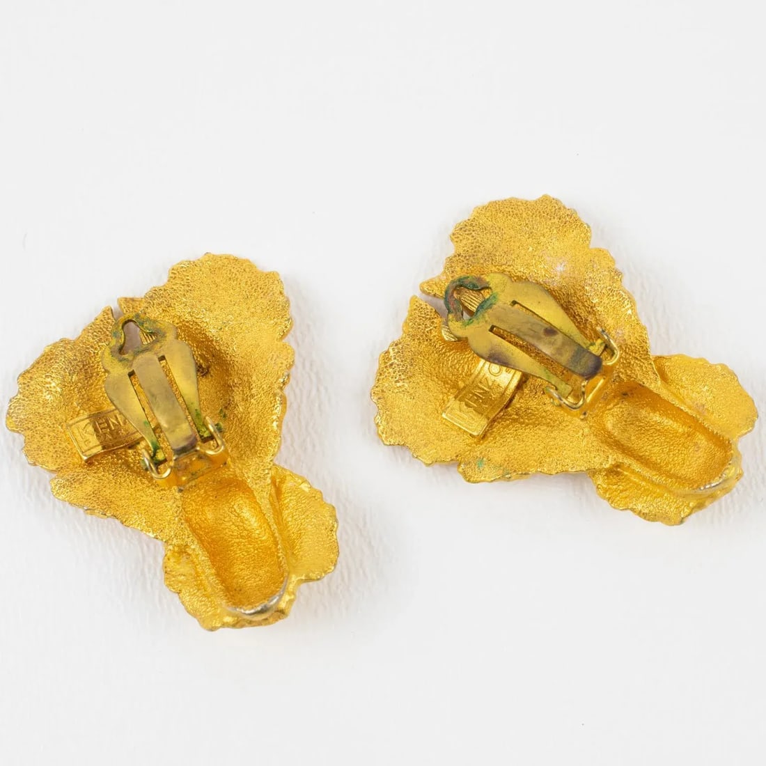 Kenzo Paris Gilt Metal Iris Flower Pair of Clip Earrings - 4