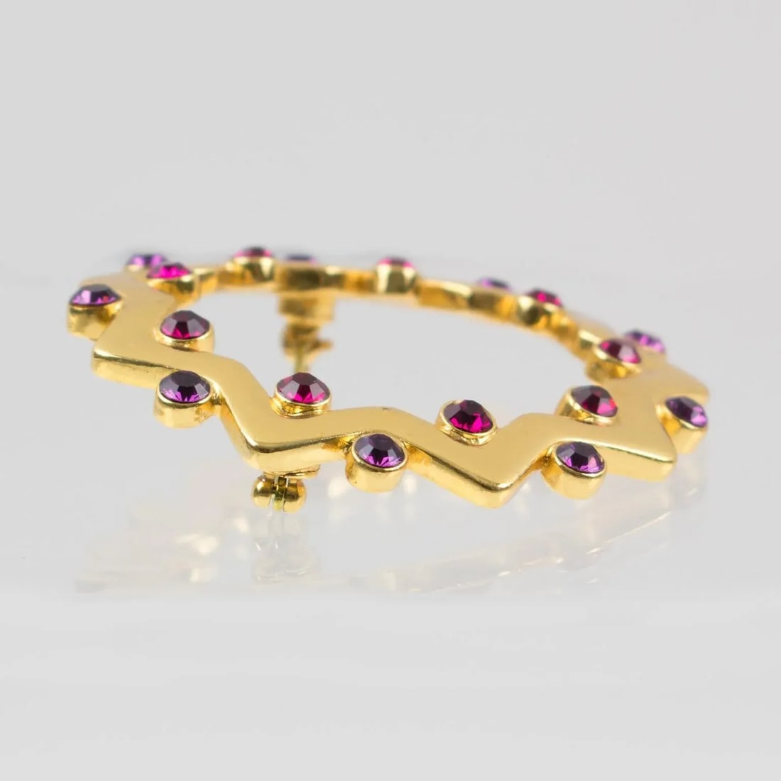 Yves Saint Laurent Ysl Purple and Red Jeweled Pin Brooch - 7