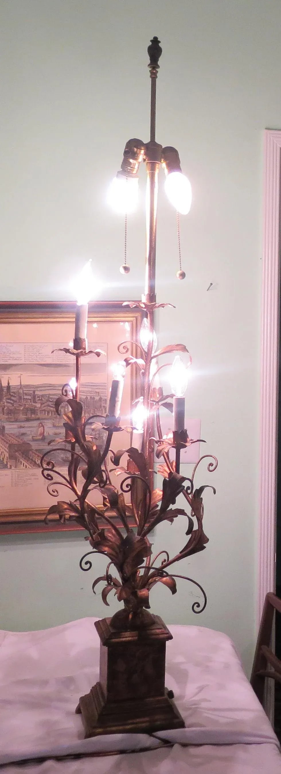 2 Light Italian Monumental Gold Leaf Table Lamp - 2