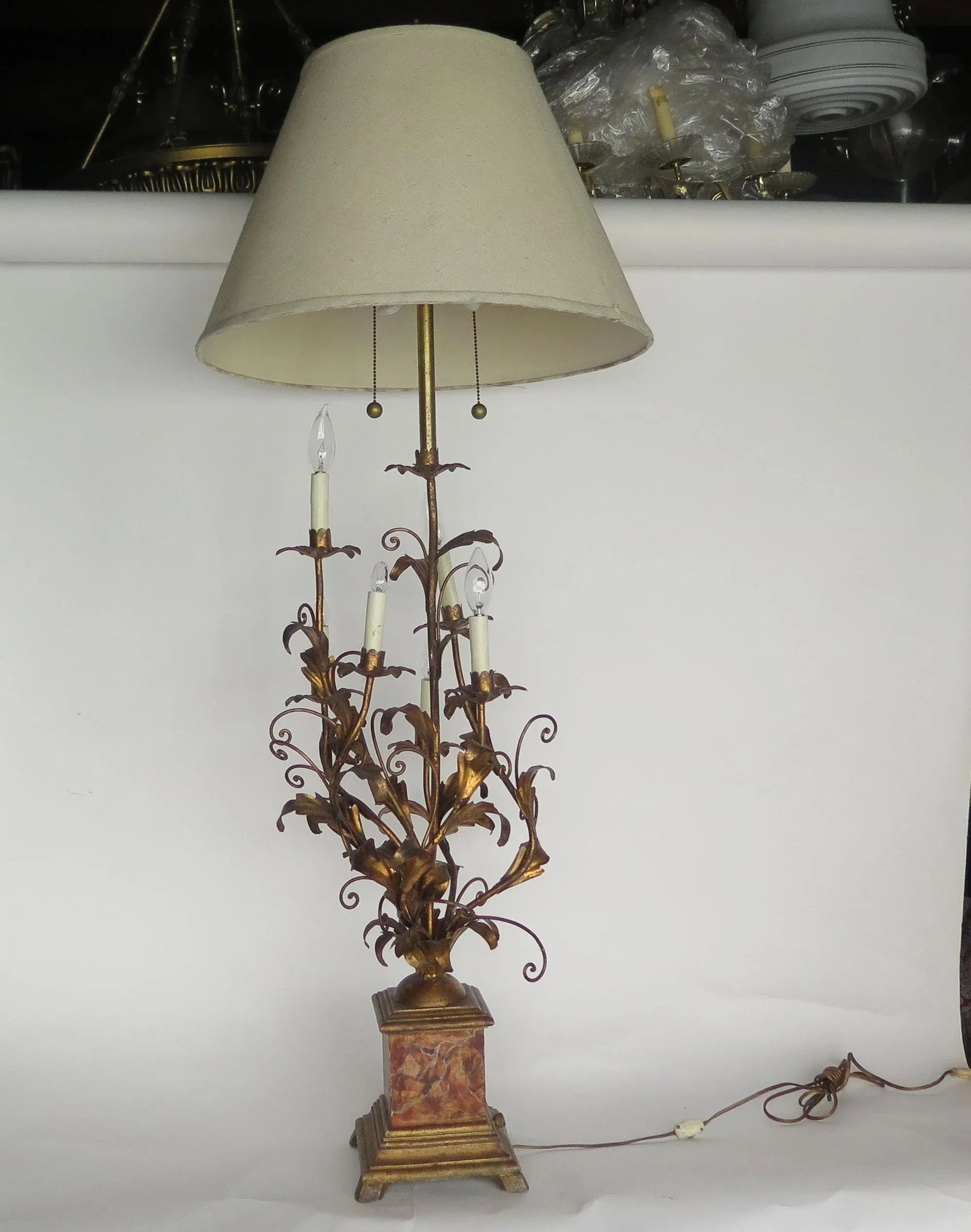 2 Light Italian Monumental Gold Leaf Table Lamp - 6