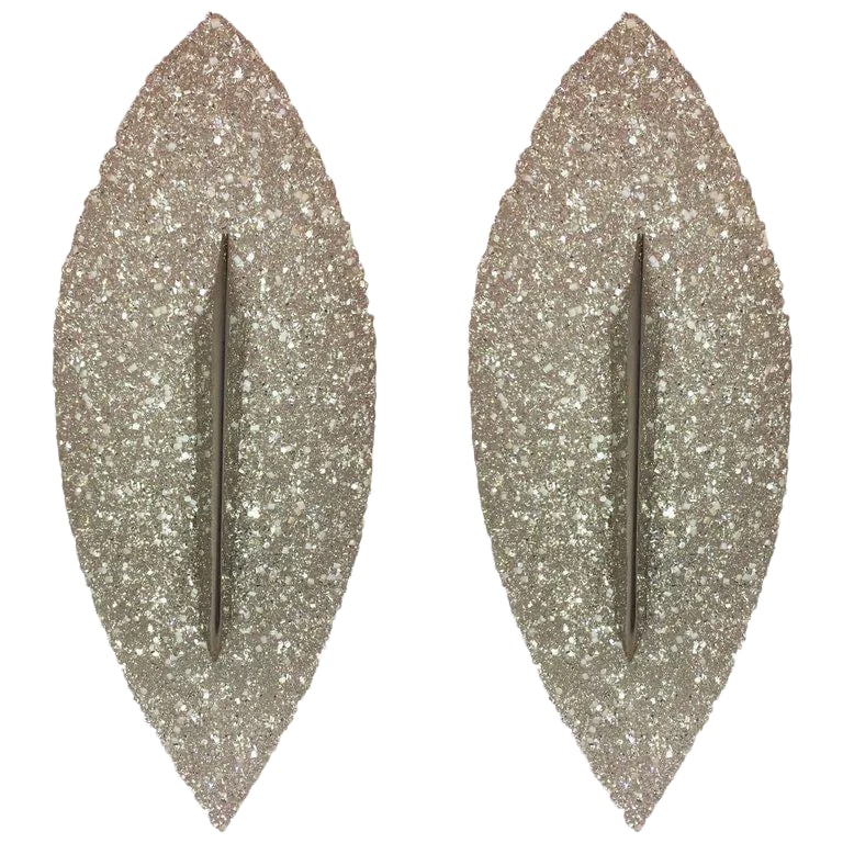1960s French Resin Sconces - a Pair: A wonderful whimsical set of 1960s French wall lights with sparkly resin flame shades and polished brass fittings. Newly Rewired . One 60w candelabra socket. Newly Rewired. Condition: Alterations: