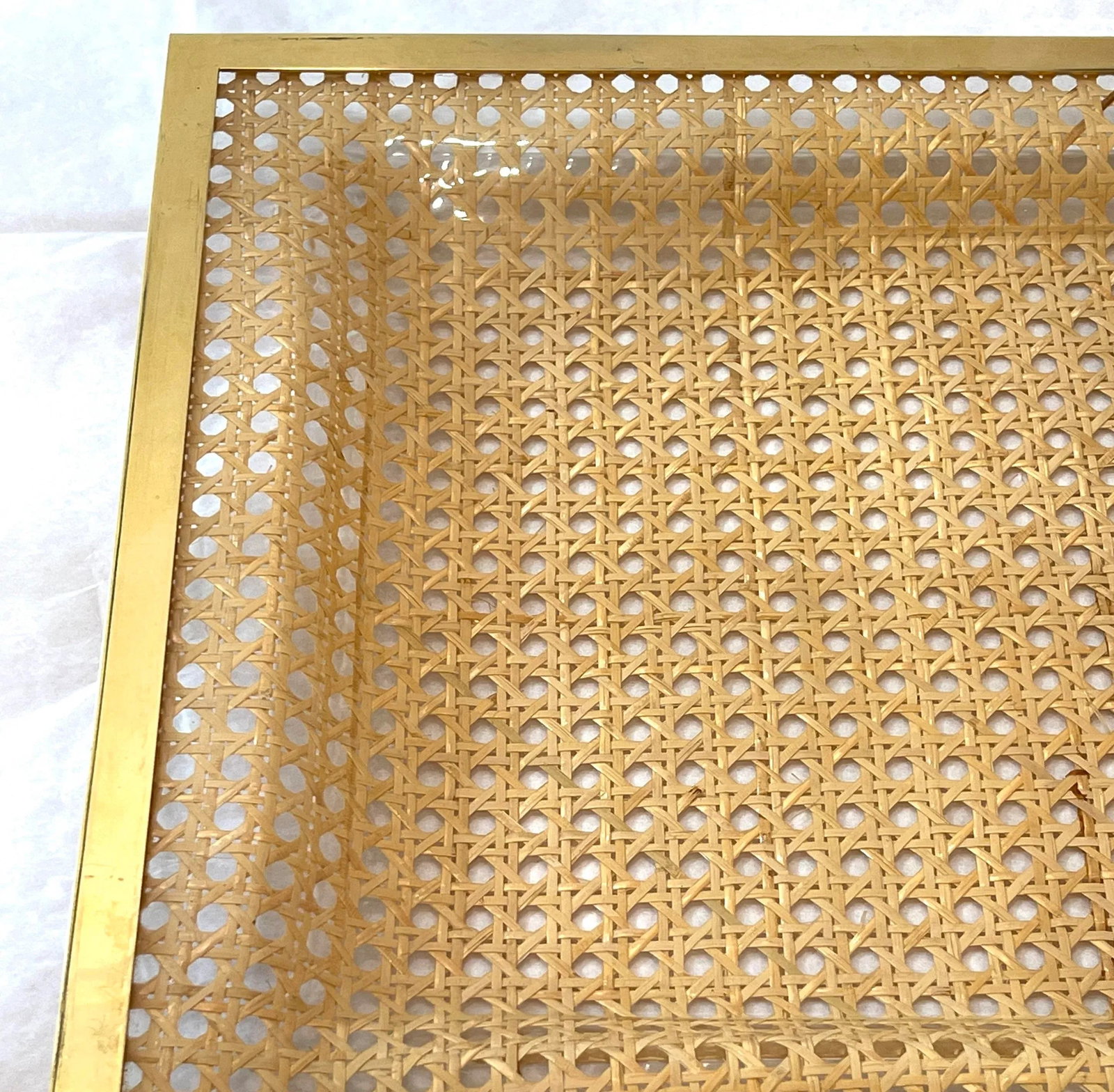 1970's French Lucite, Vienna Straw and Brass Tray Attrib to Dior - 11
