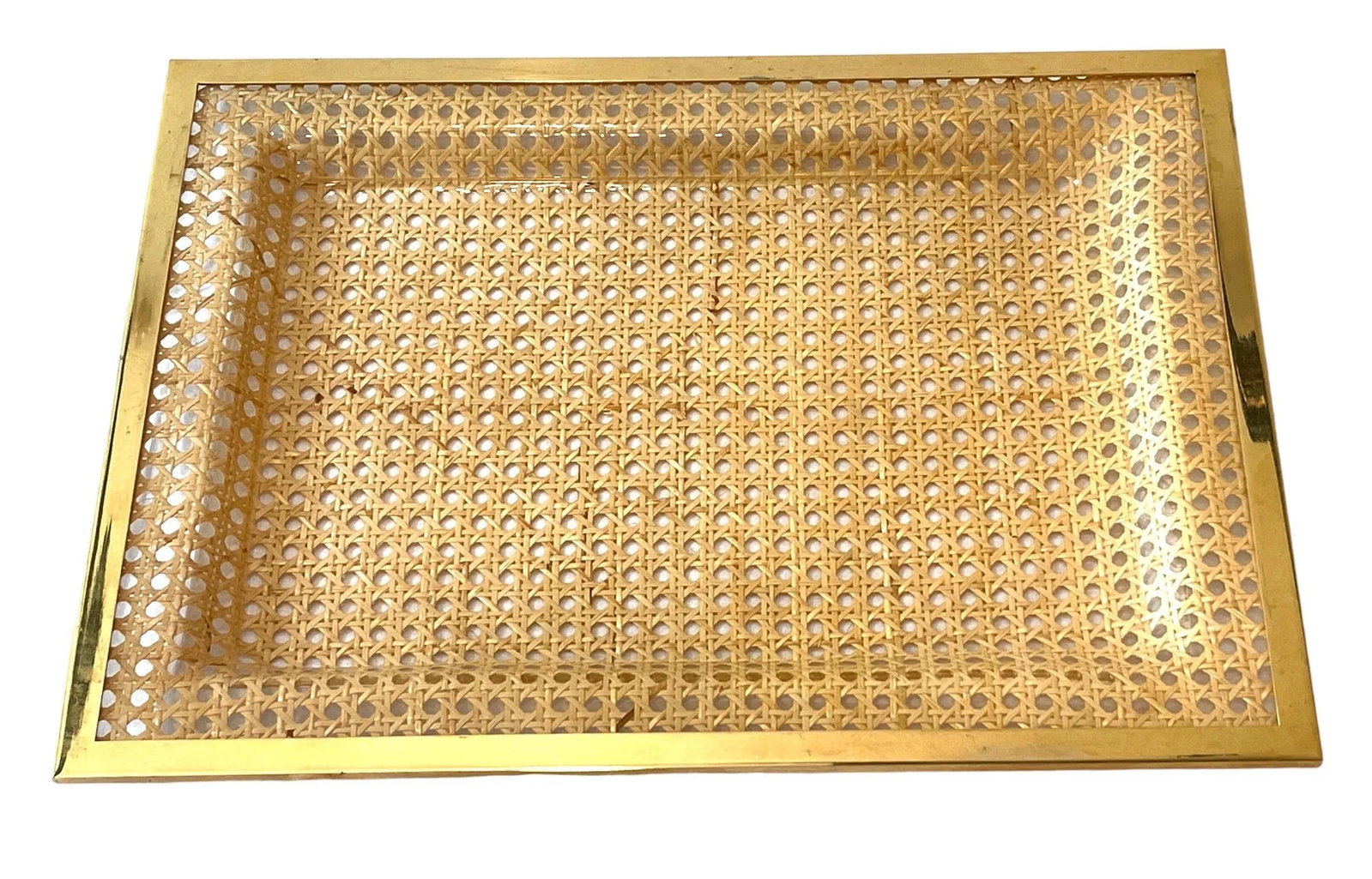 1970's French Lucite, Vienna Straw and Brass Tray Attrib to Dior - 13