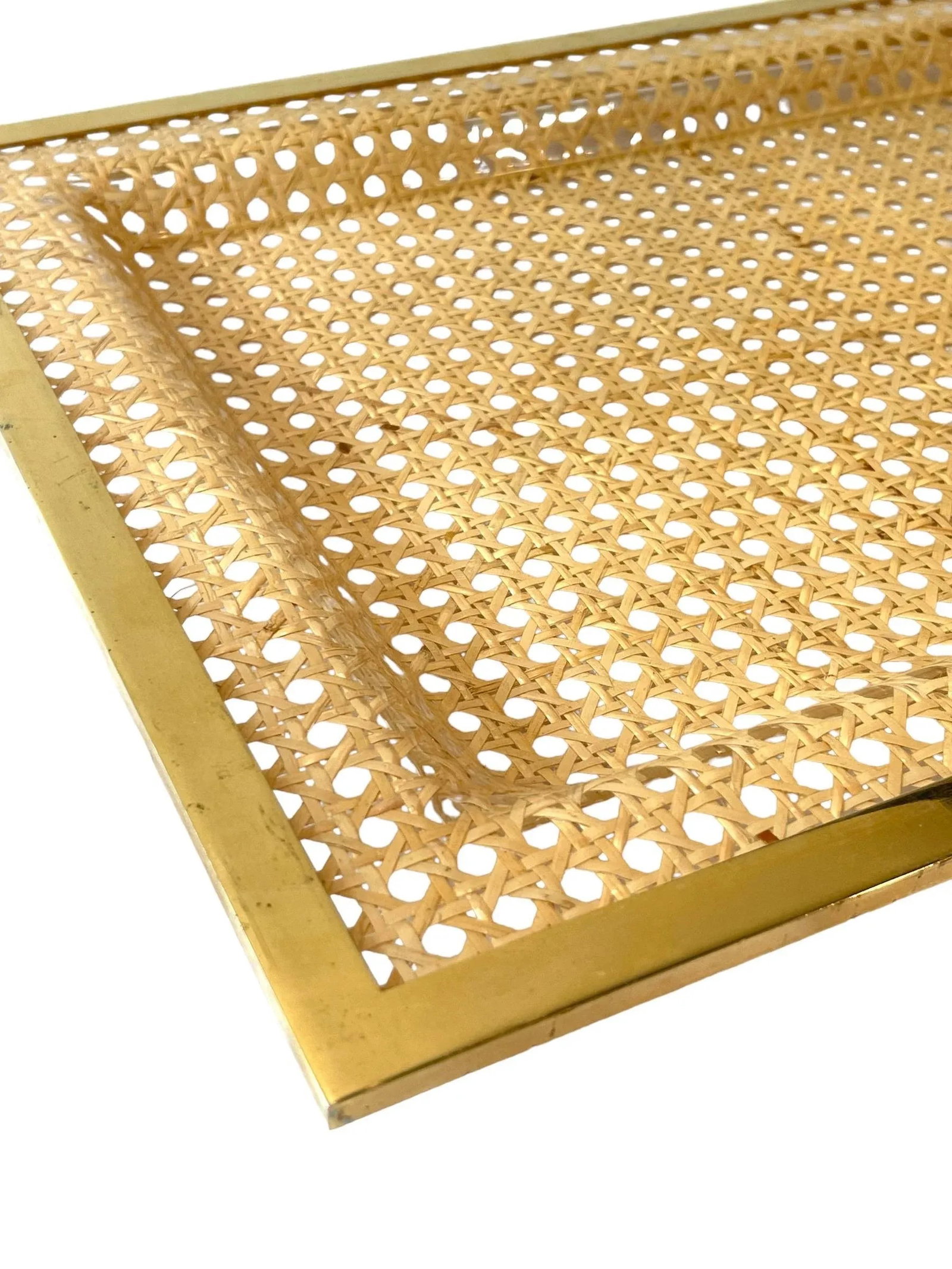 1970's French Lucite, Vienna Straw and Brass Tray Attrib to Dior - 3