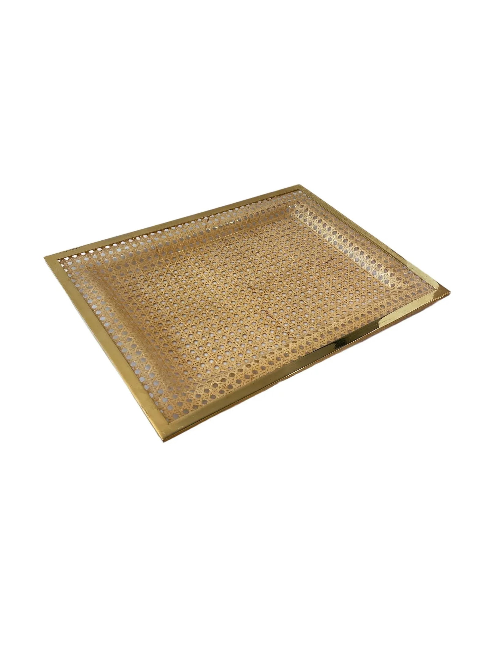 1970's French Lucite, Vienna Straw and Brass Tray Attrib to Dior - 7