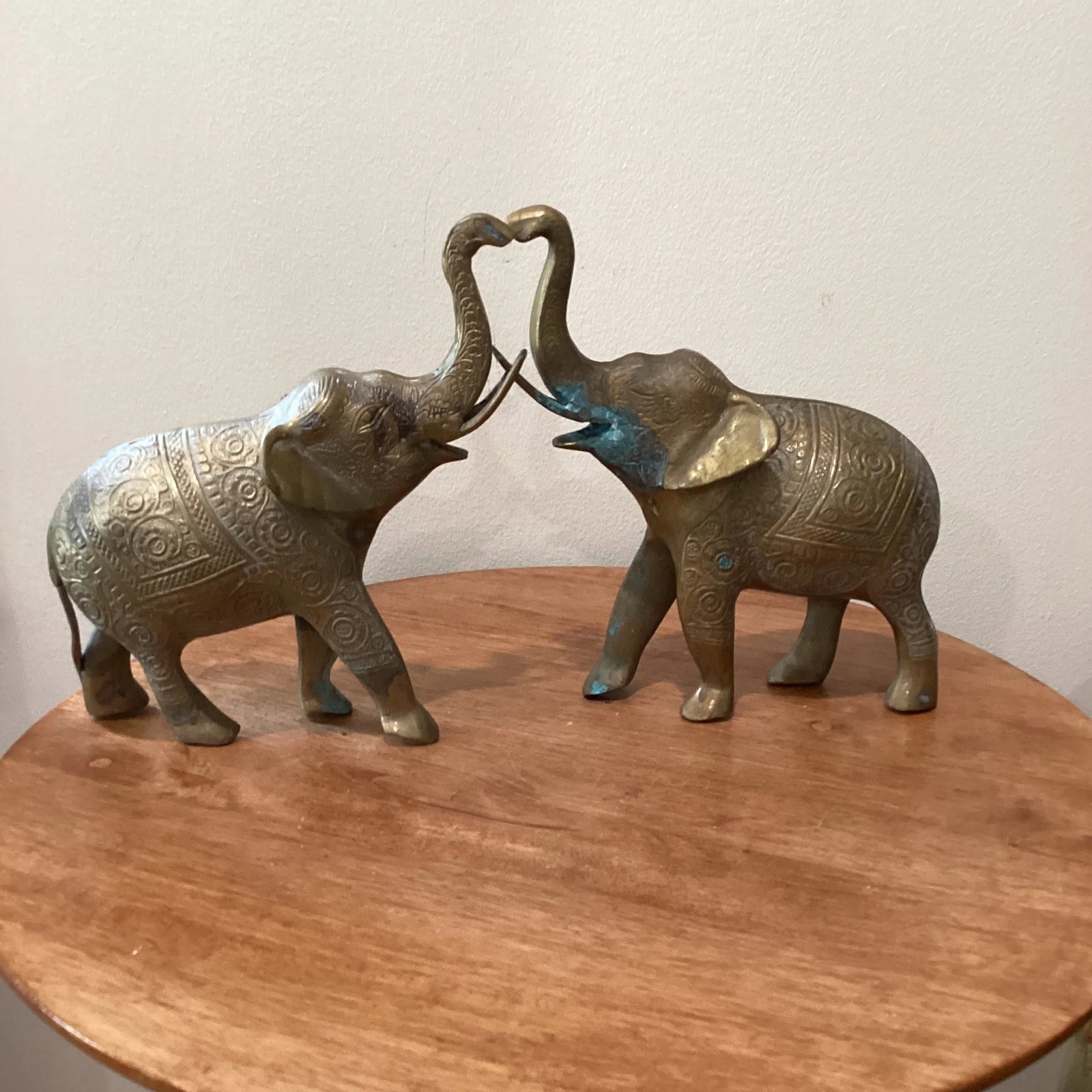 Mid 20th Century Vintage Solid Brass Elephant Book Ends Original Patina - Set of 2 - 10
