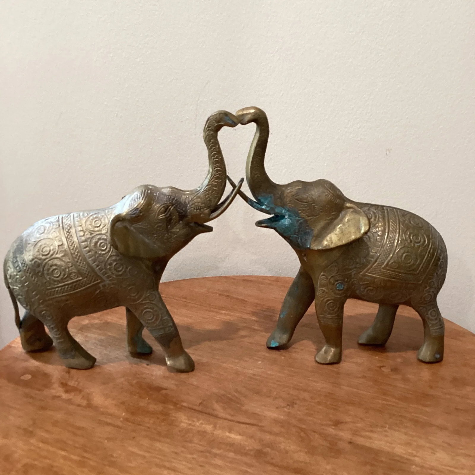 Mid 20th Century Vintage Solid Brass Elephant Book Ends Original Patina - Set of 2 - 11