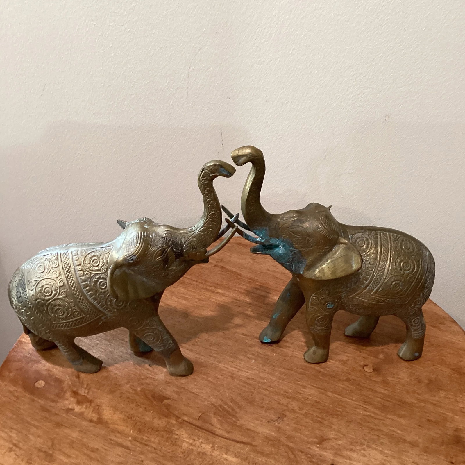Mid 20th Century Vintage Solid Brass Elephant Book Ends Original Patina - Set of 2 - 12