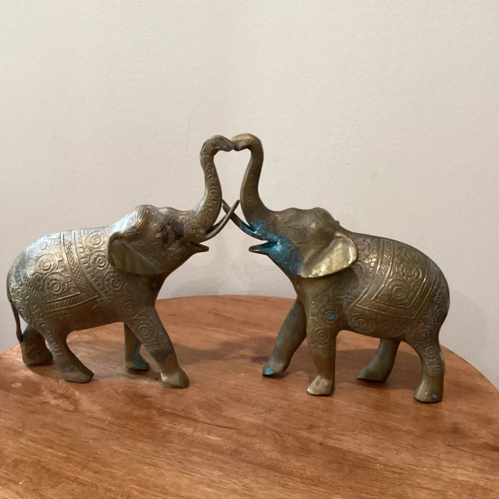 Mid 20th Century Vintage Solid Brass Elephant Book Ends Original Patina - Set of 2 - 13