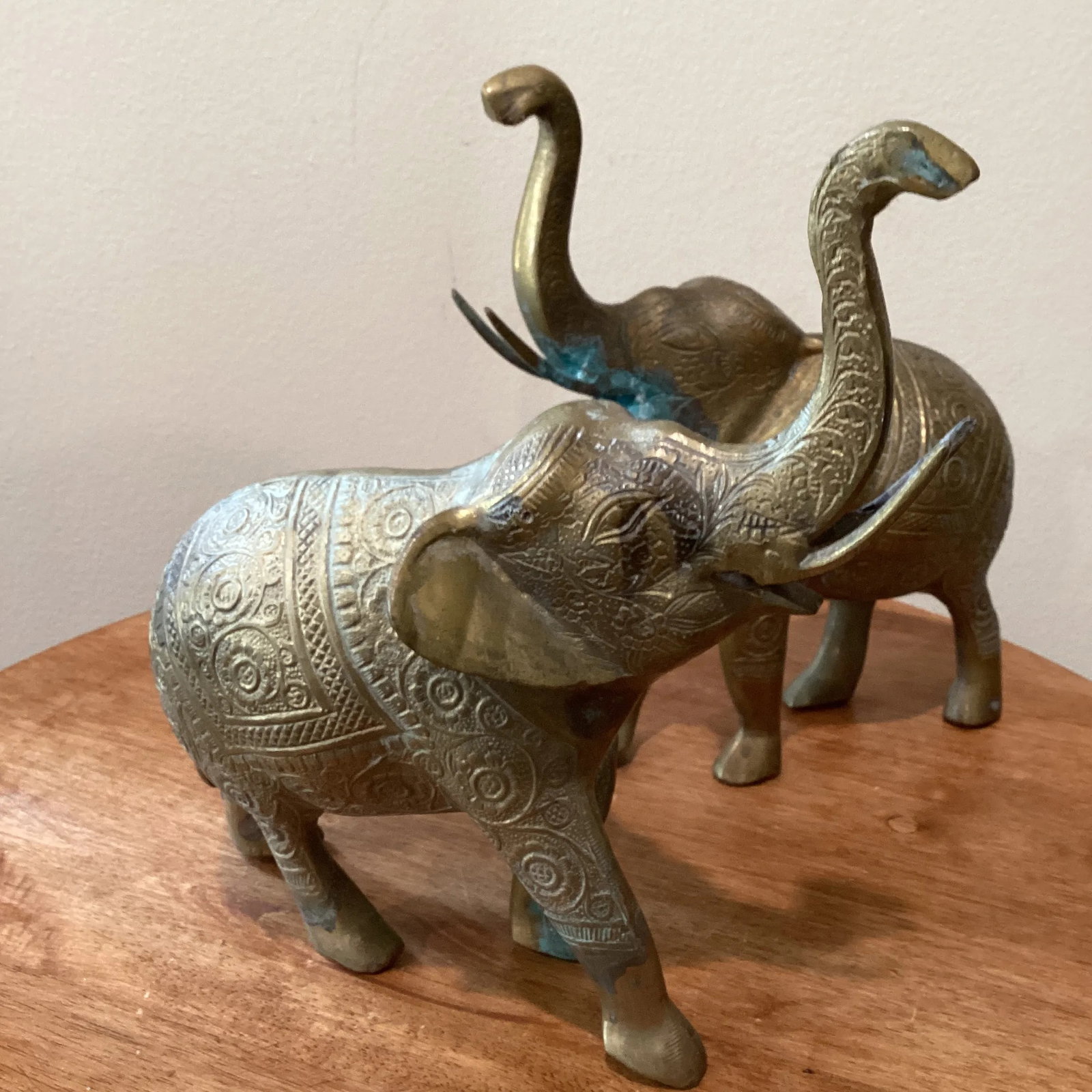 Mid 20th Century Vintage Solid Brass Elephant Book Ends Original Patina - Set of 2 - 5