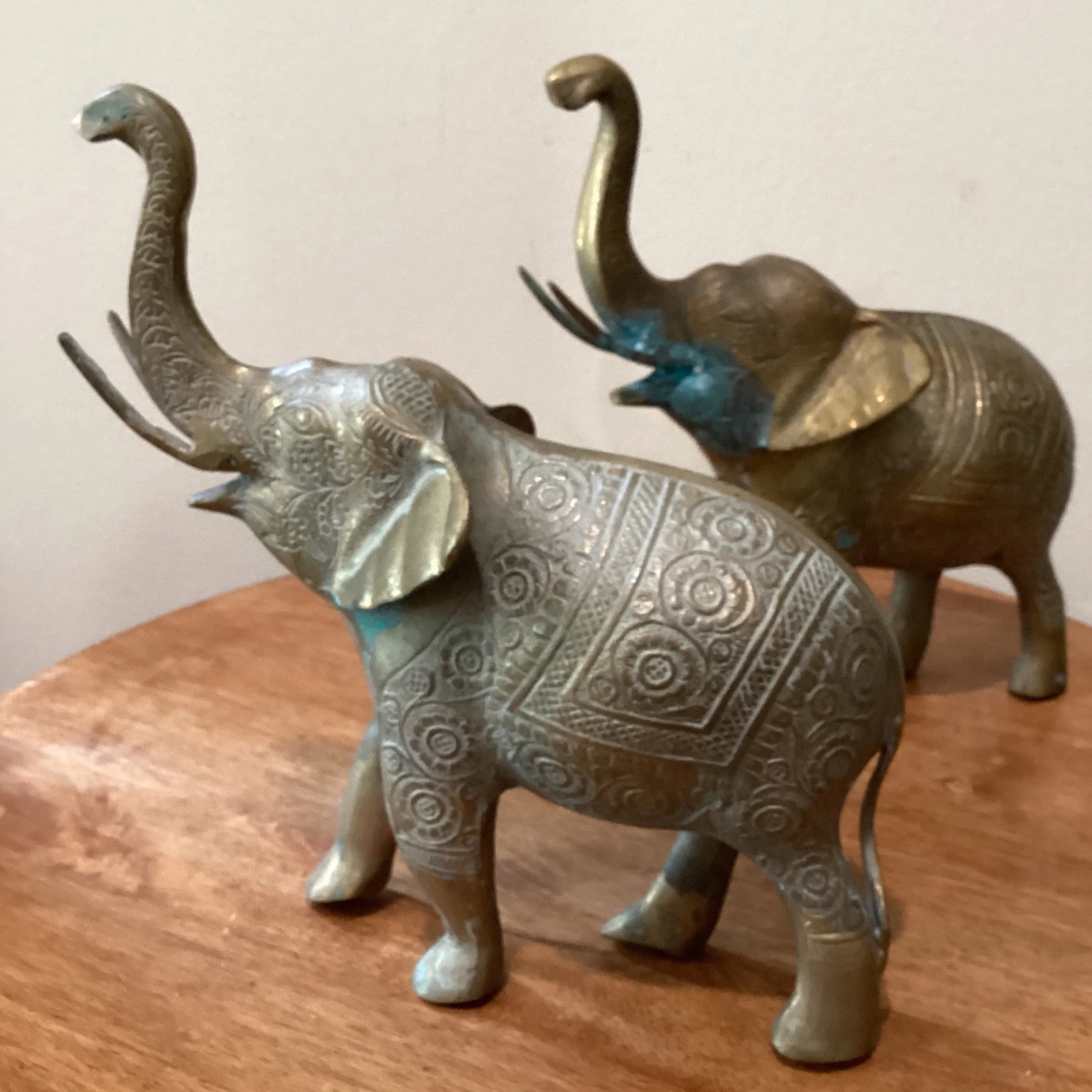 Mid 20th Century Vintage Solid Brass Elephant Book Ends Original Patina - Set of 2 - 6