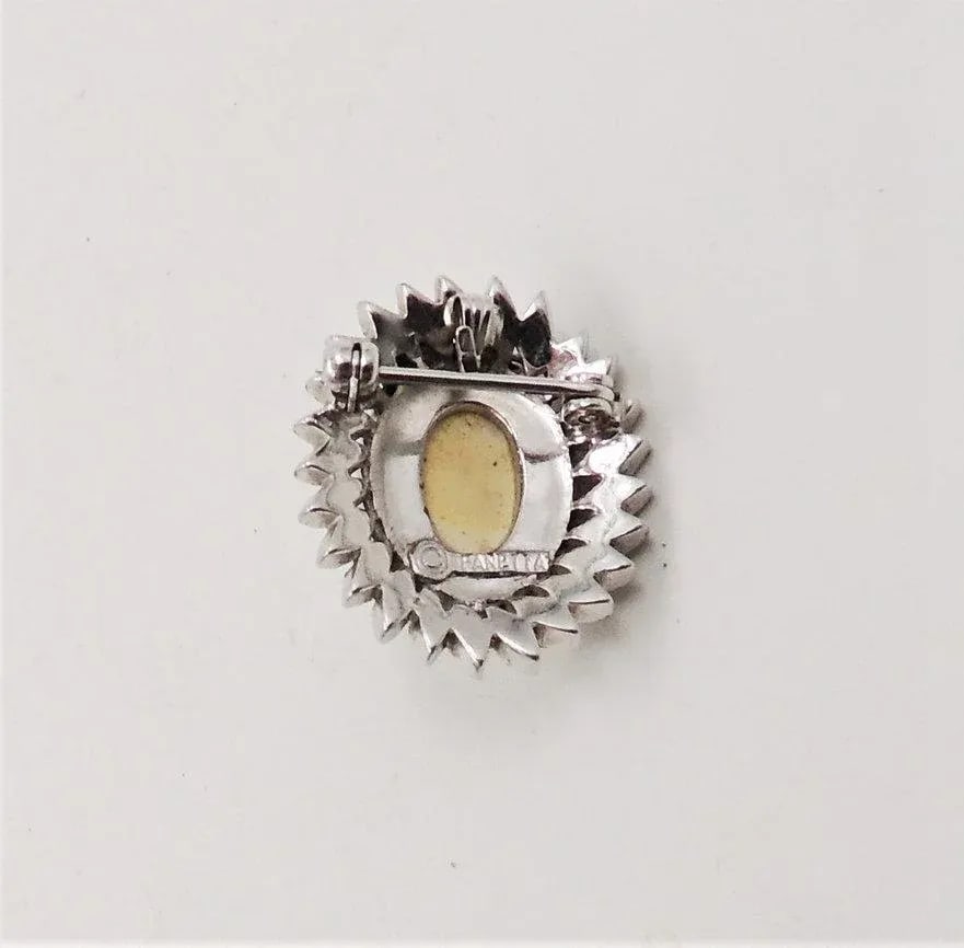 Vintage 1960s Panetta Rhodium Plate Faux-Opal & Clear Rhinestone Brooch & Pendant - 2