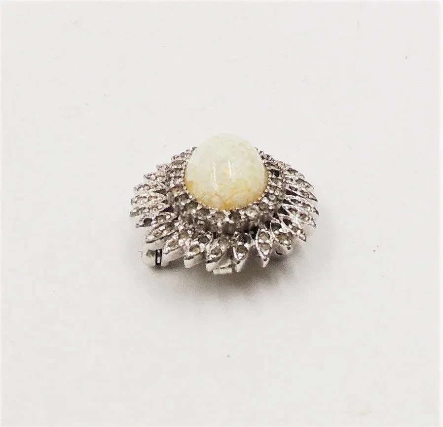 Vintage 1960s Panetta Rhodium Plate Faux-Opal & Clear Rhinestone Brooch & Pendant - 3