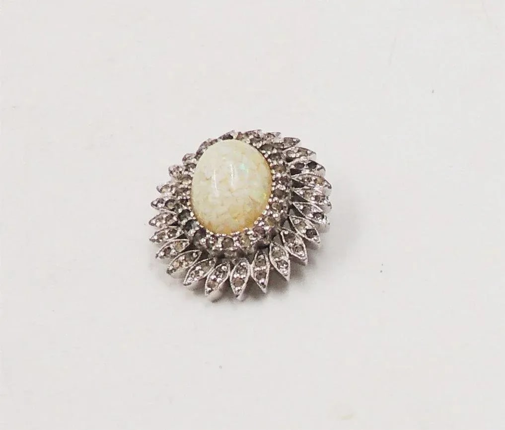 Vintage 1960s Panetta Rhodium Plate Faux-Opal & Clear Rhinestone Brooch & Pendant - 4