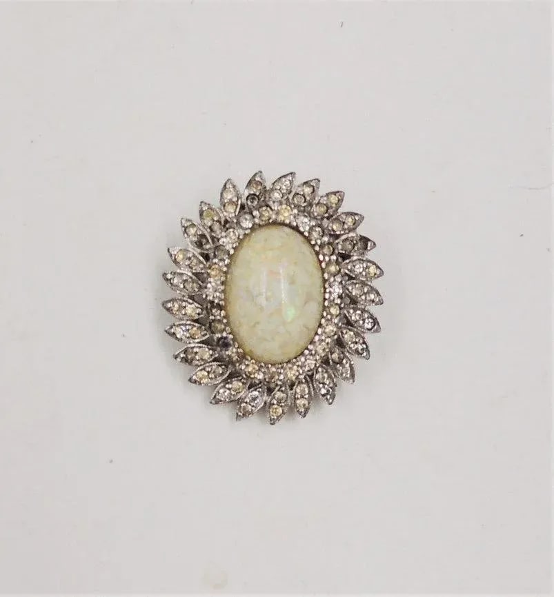 Vintage 1960s Panetta Rhodium Plate Faux-Opal & Clear Rhinestone Brooch & Pendant - 5
