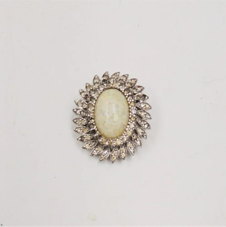 Vintage 1960s Panetta Rhodium Plate Faux-Opal & Clear Rhinestone Brooch & Pendant - 6