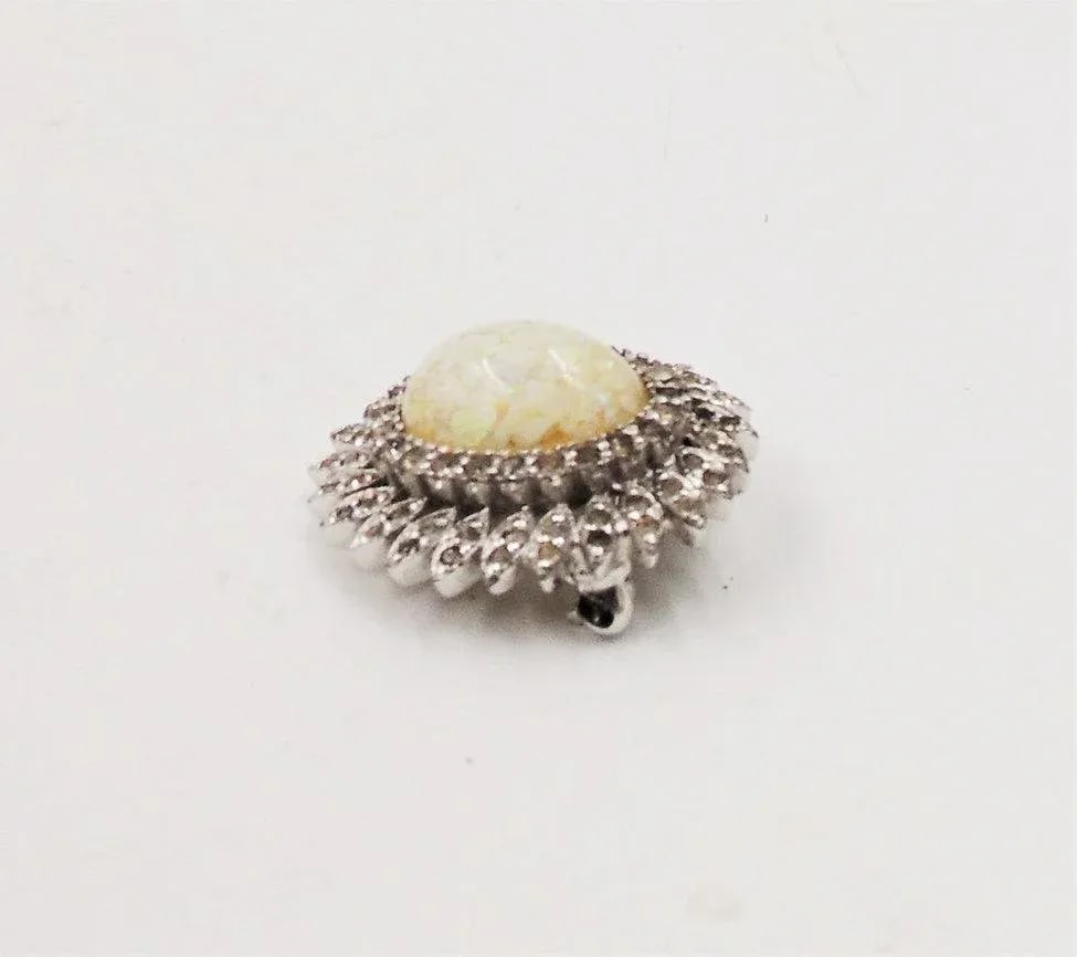 Vintage 1960s Panetta Rhodium Plate Faux-Opal & Clear Rhinestone Brooch & Pendant - 7