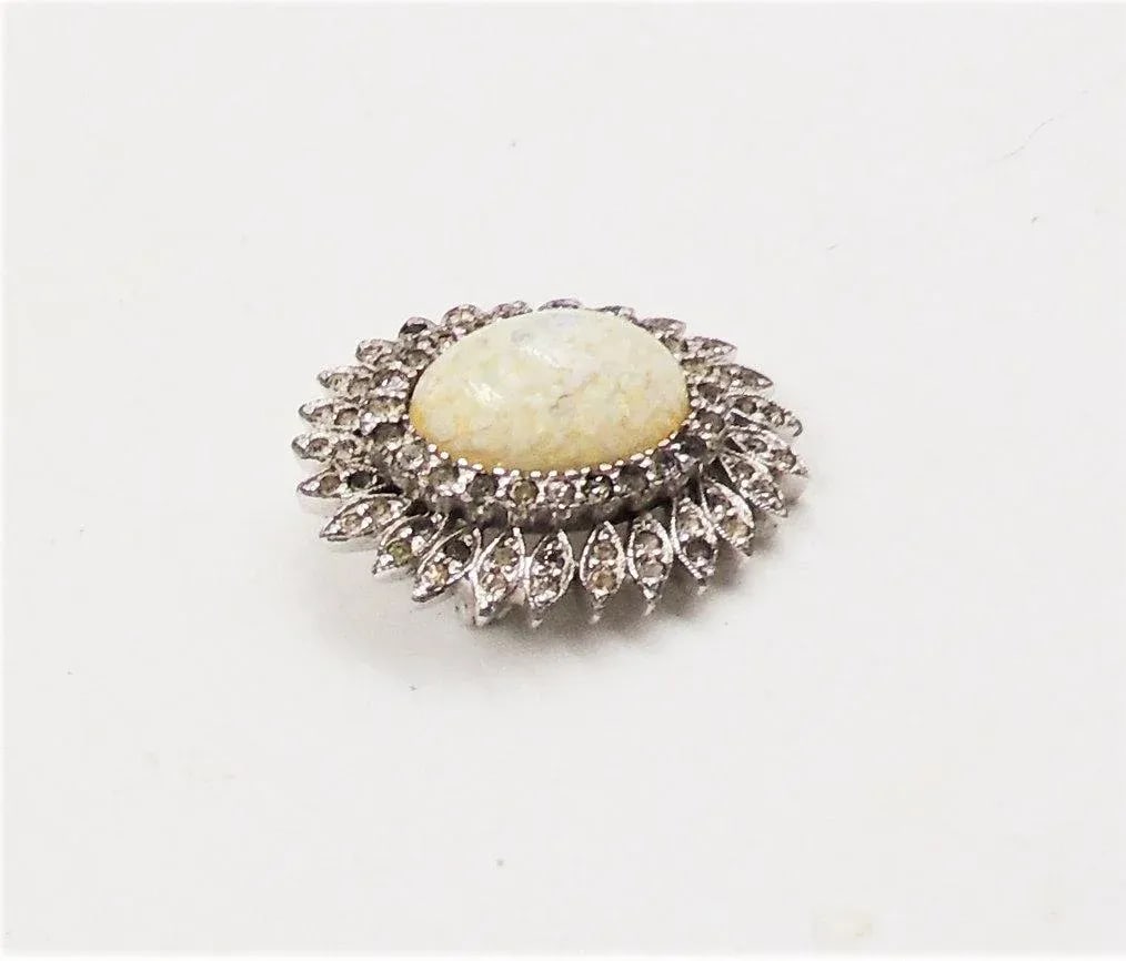 Vintage 1960s Panetta Rhodium Plate Faux-Opal & Clear Rhinestone Brooch & Pendant - 8