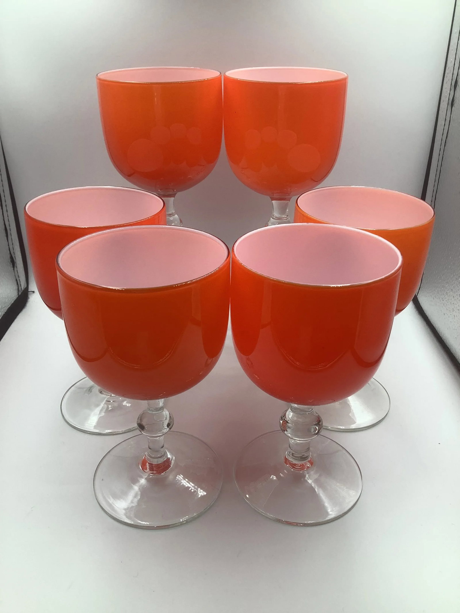 Rare Carlo Moretti Italy Orange Cased Glass Wine Glasses Goblets - Set of 6 - 2