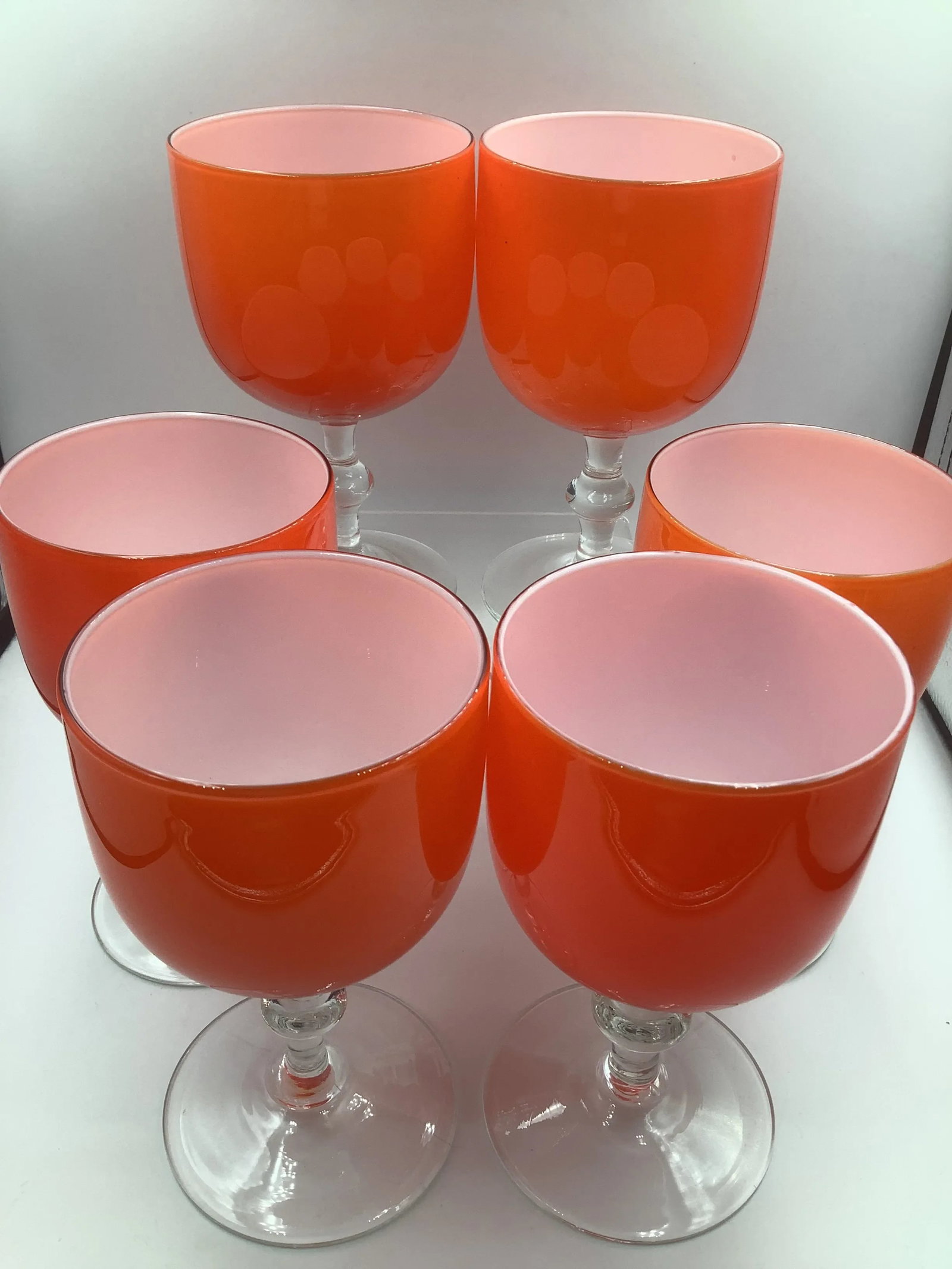 Rare Carlo Moretti Italy Orange Cased Glass Wine Glasses Goblets - Set of 6 - 3