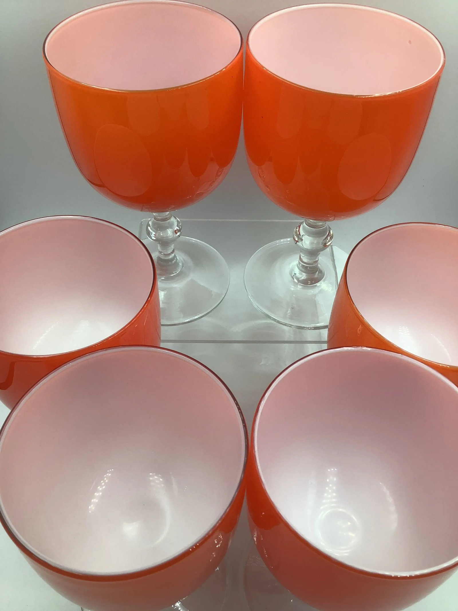 Rare Carlo Moretti Italy Orange Cased Glass Wine Glasses Goblets - Set of 6 - 5