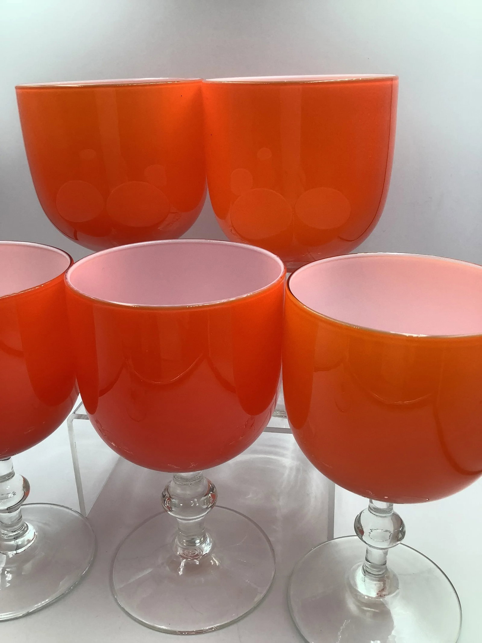 Rare Carlo Moretti Italy Orange Cased Glass Wine Glasses Goblets - Set of 6 - 7