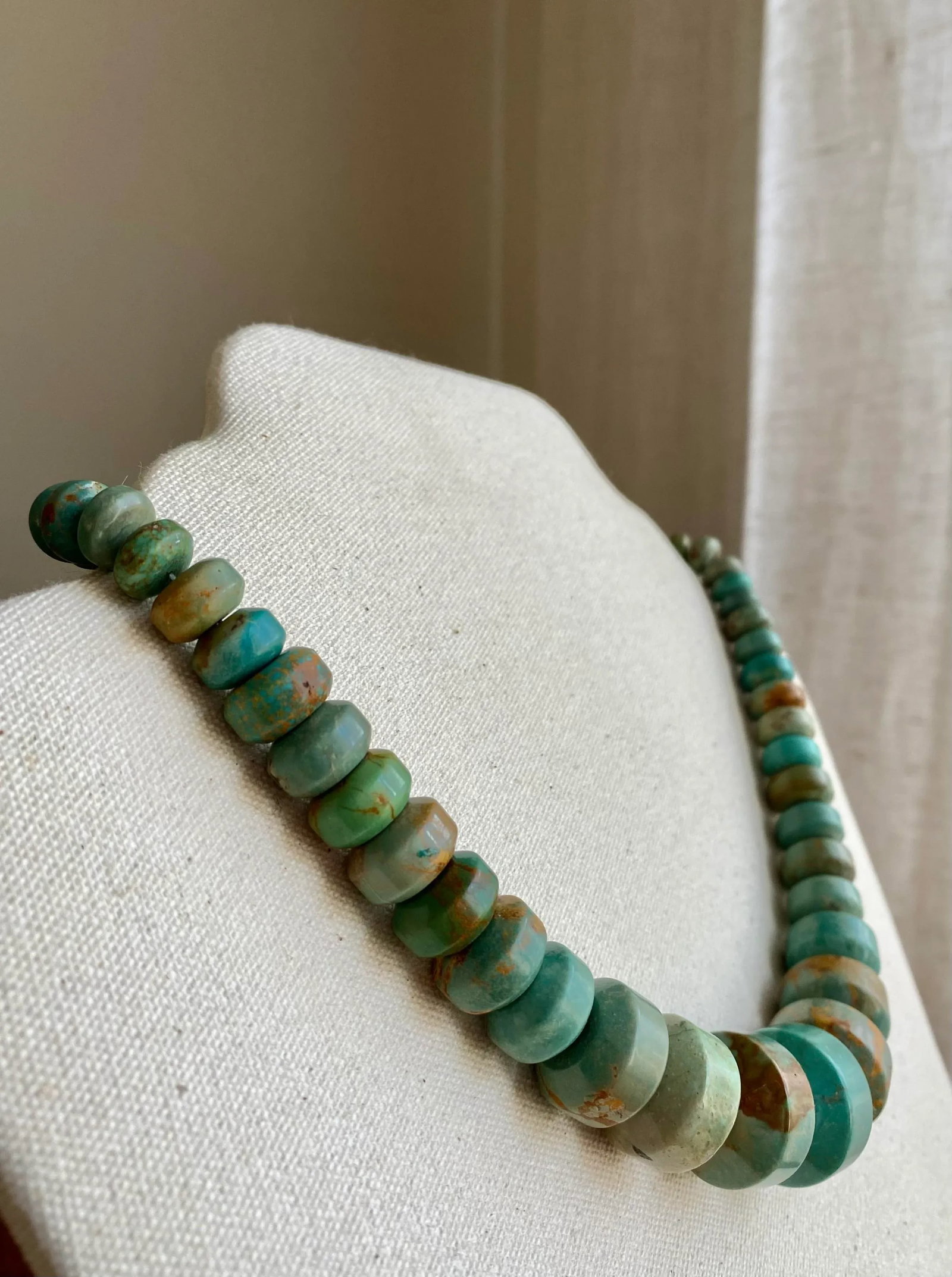 Modernist Graduated Turquoise + Sterling Silver Necklace - 2