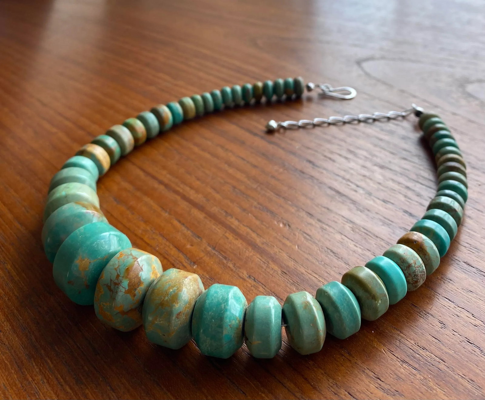Modernist Graduated Turquoise + Sterling Silver Necklace - 4