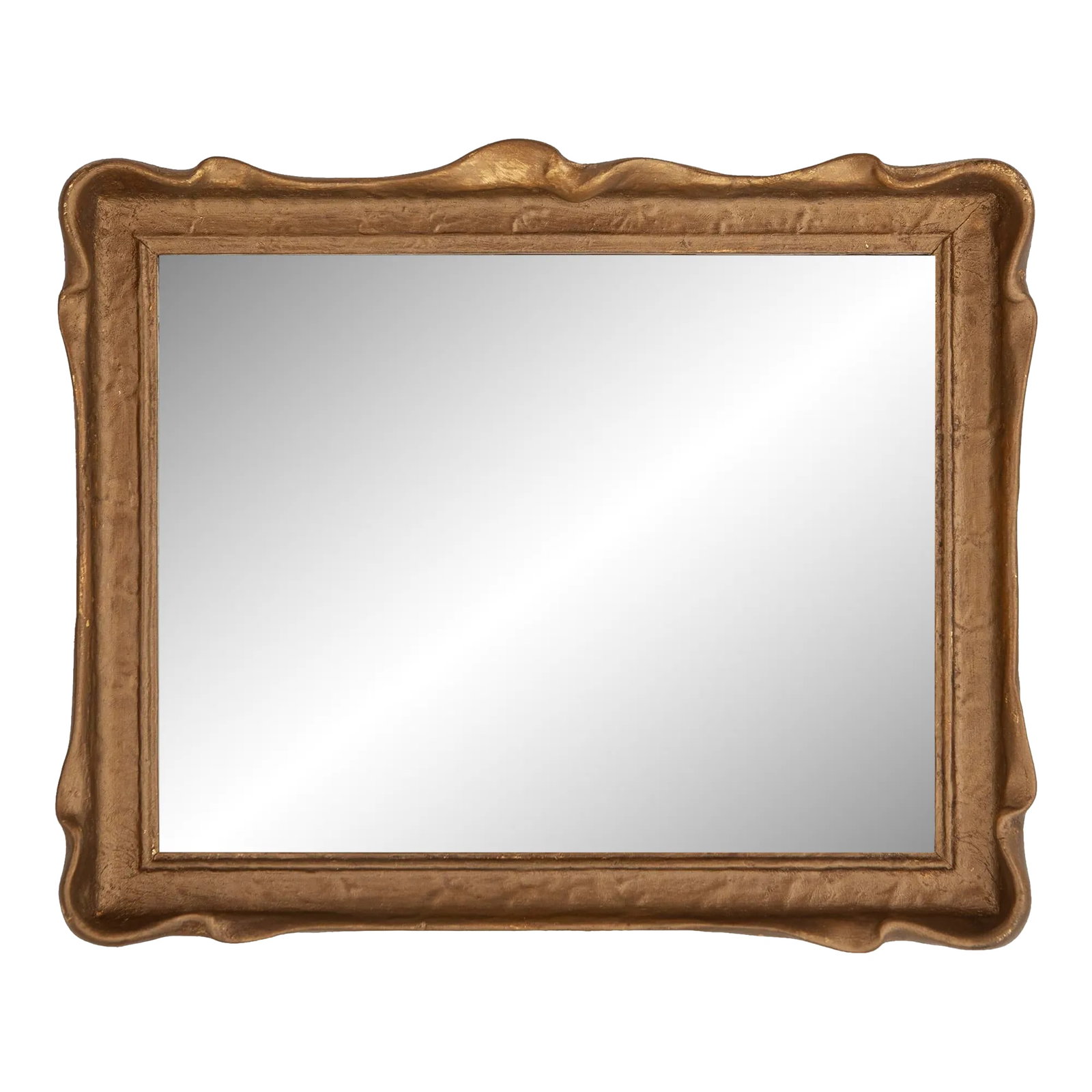 Early 20th Century Hand Crafted Miniature Gold Batwing Accent Mirror: Hand formed outer edges to a simple hardwood wood frame, a rare & spectacular example of the Art & Crafts movement in pristine condition. Condition: Alterations: Restored Imperfections: Some Imperfect