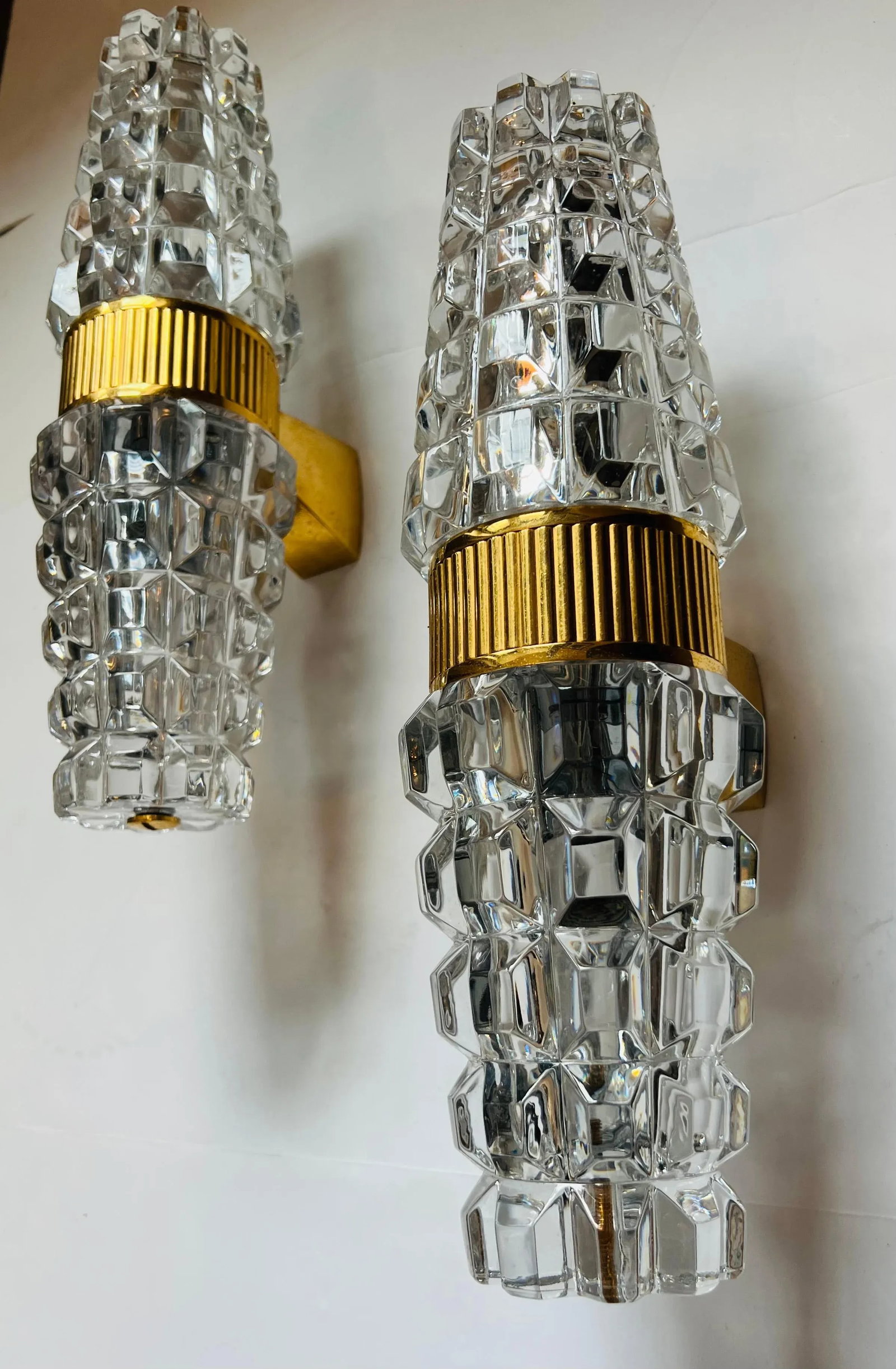 Large Austrian 1980 Kolarz gold Crystal Wall Lamps - A Pair - 11