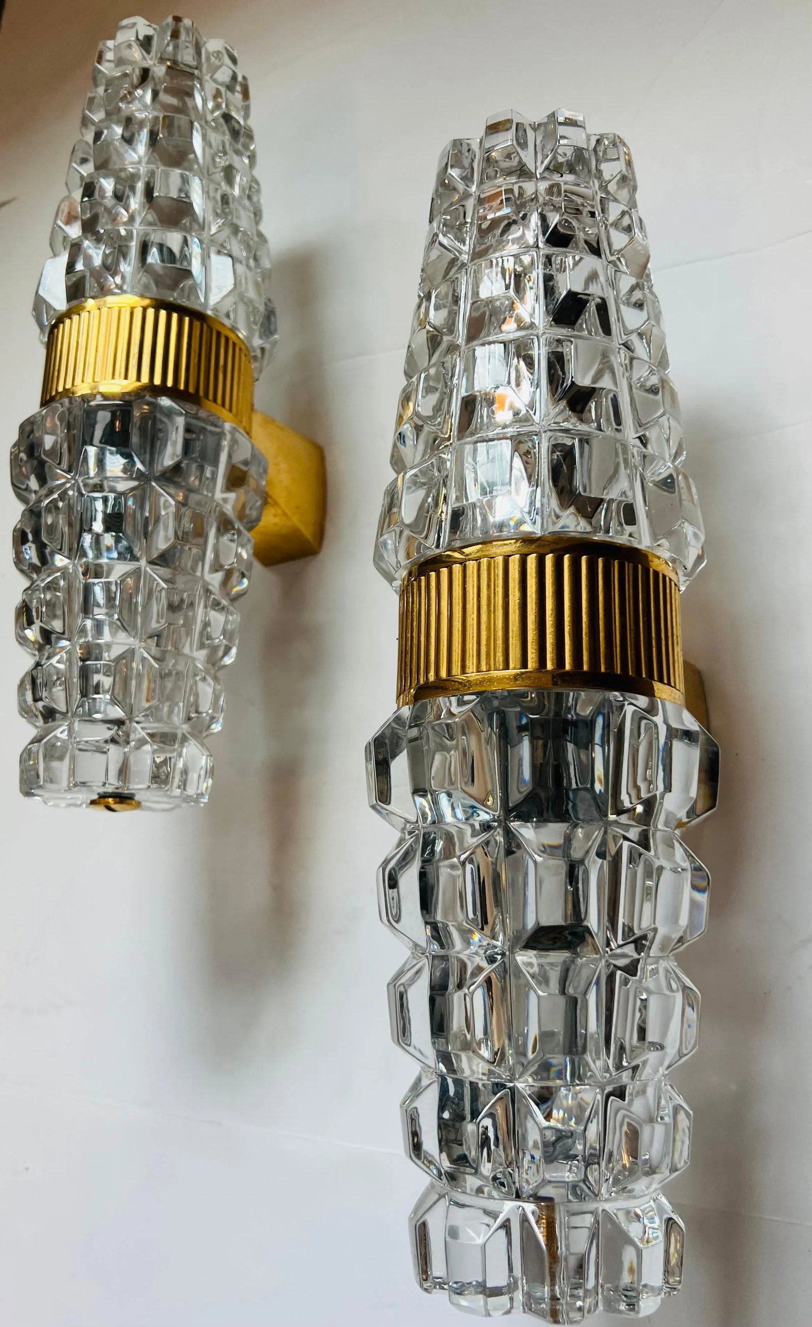 Large Austrian 1980 Kolarz gold Crystal Wall Lamps - A Pair - 2