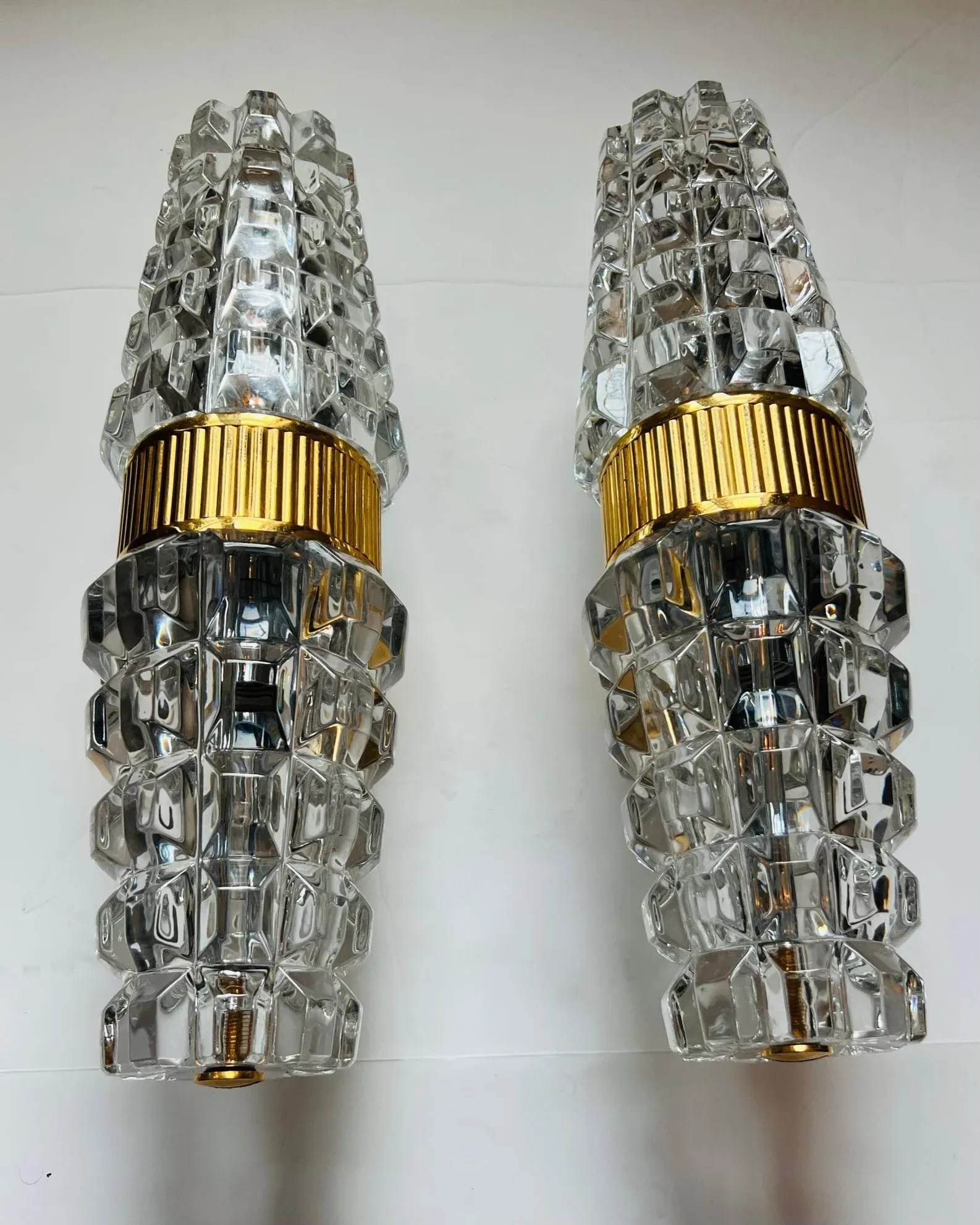 Large Austrian 1980 Kolarz gold Crystal Wall Lamps - A Pair - 4
