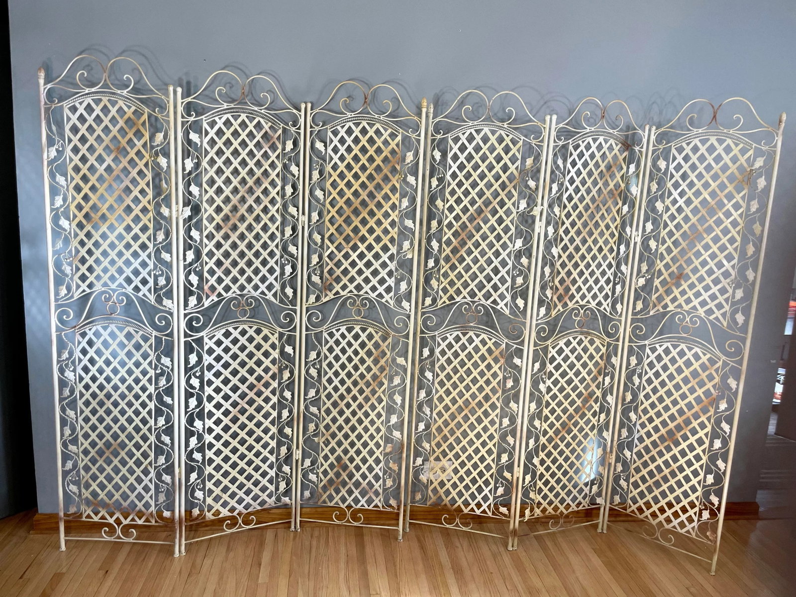 Set of 2 Wrought Iron Tri Fold Screen Room Divider Folding Set Pair - 10