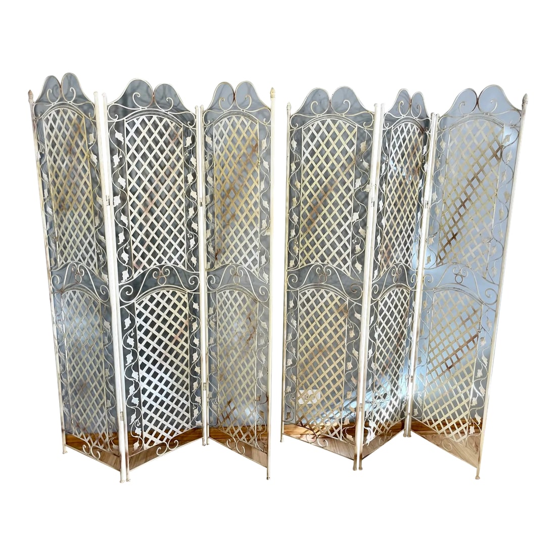 Set of 2 Wrought Iron Tri Fold Screen Room Divider Folding Set Pair (1 of 10)