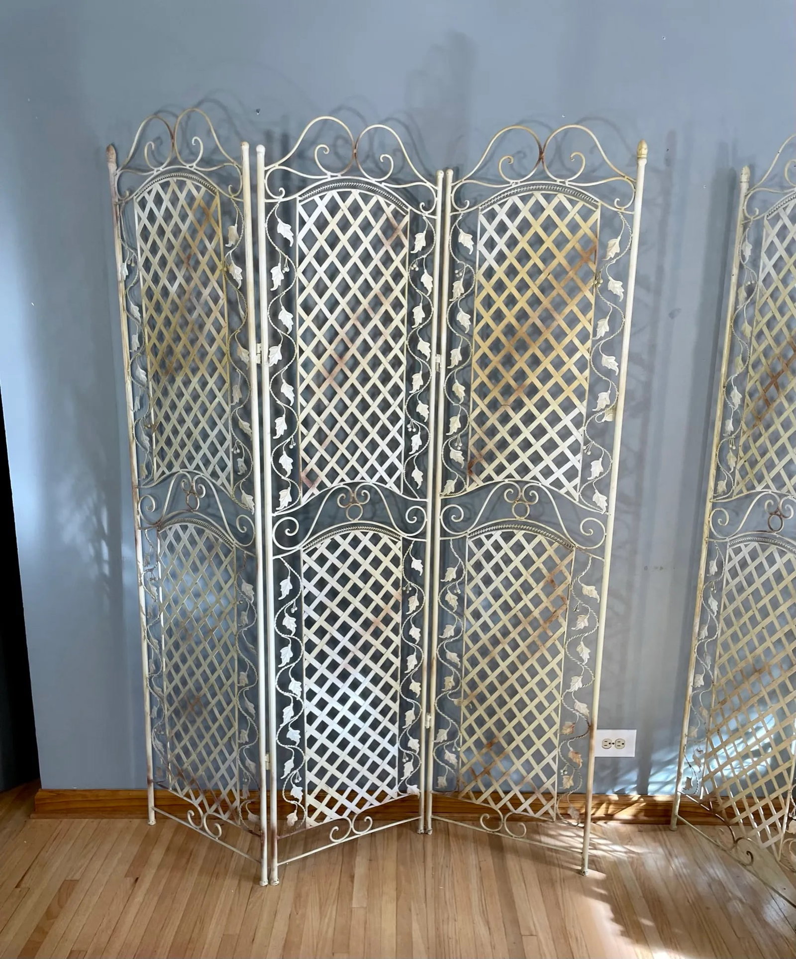 Set of 2 Wrought Iron Tri Fold Screen Room Divider Folding Set Pair - 2