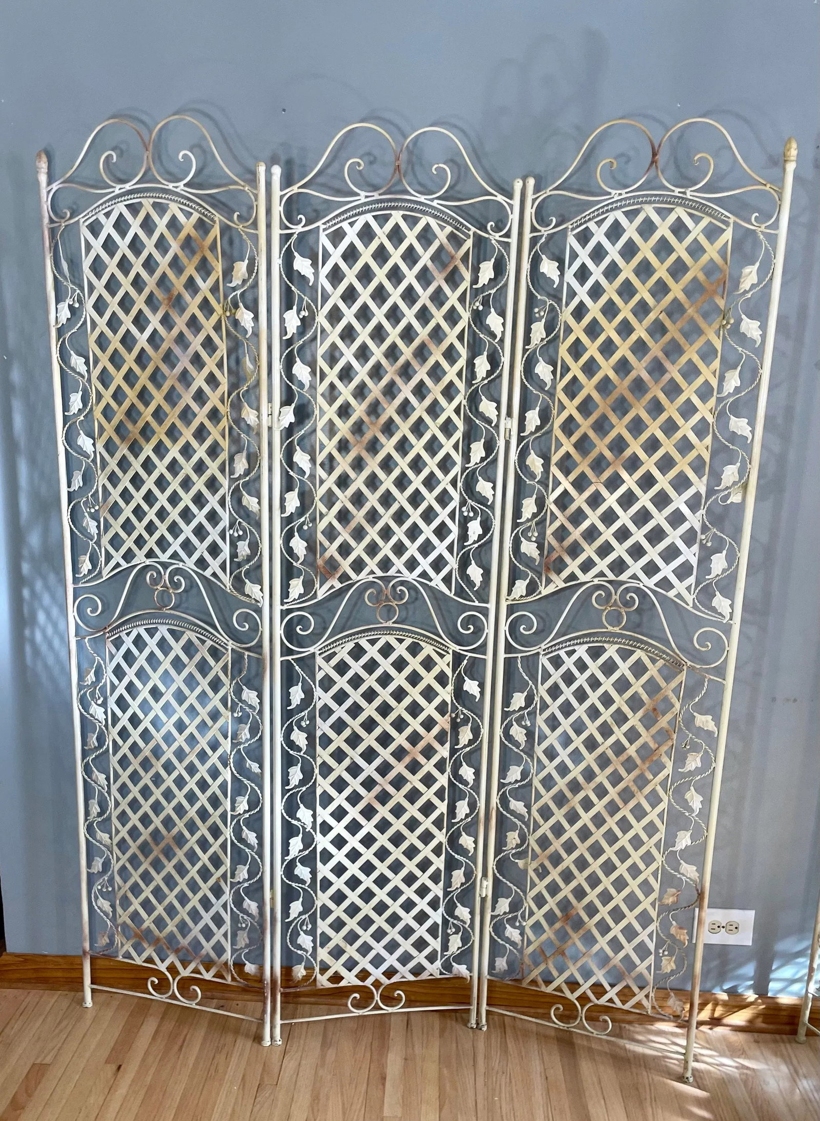 Set of 2 Wrought Iron Tri Fold Screen Room Divider Folding Set Pair - 6