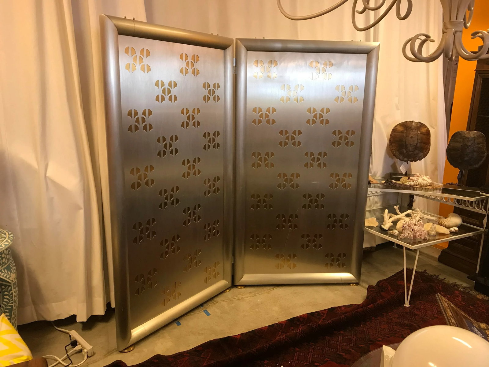 Pierced-Cut Aluminum and Brass, 2 Panel Folding Sceen - 9