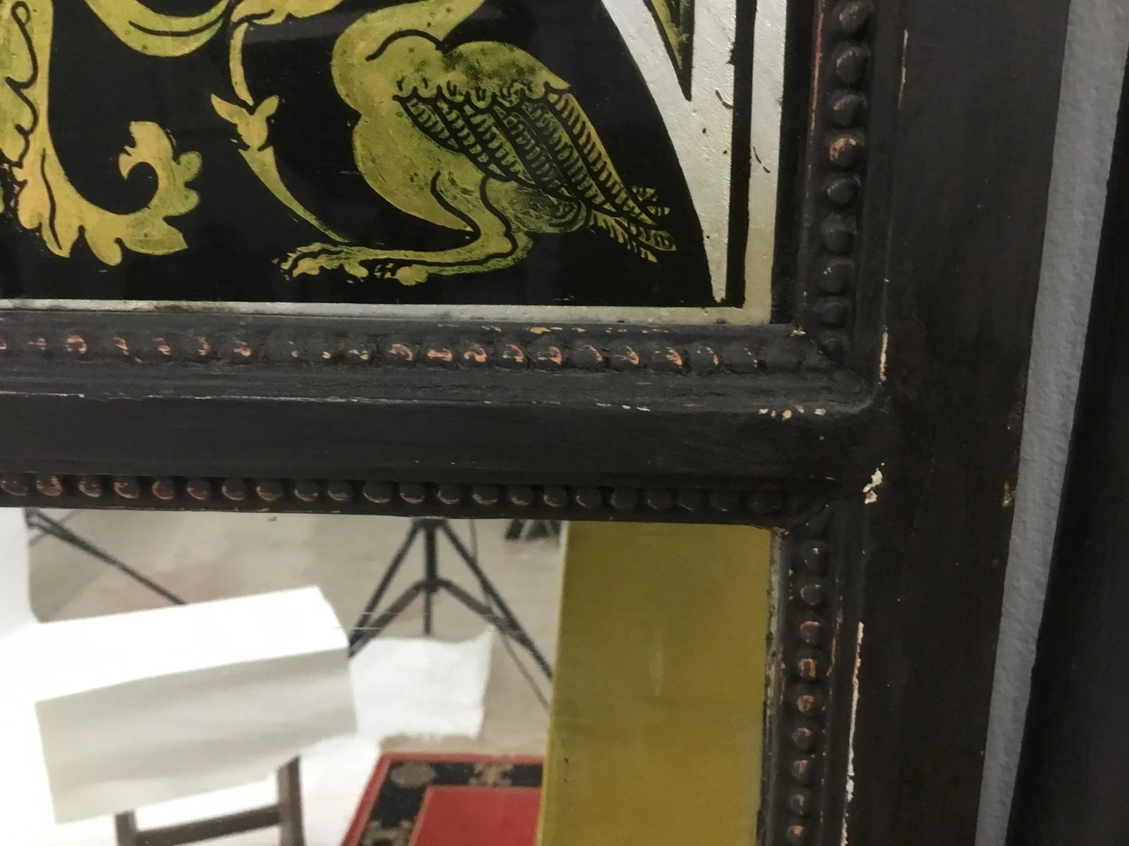 1940 Vintage Italian Neoclassical Painted Pier Mirror With Reverse Glass Painted Panel - 6