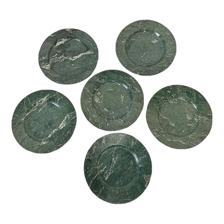 Set of 6 Charger Plate Platters Serveware Green Marble Handmade Italy, 1970s (1 of 5)