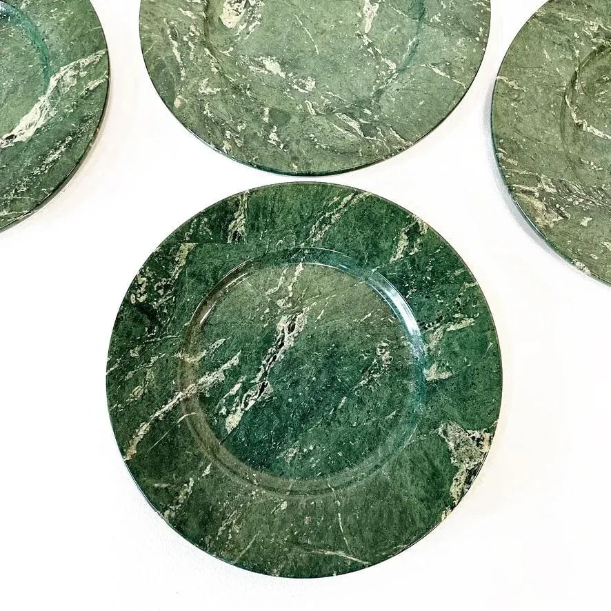 Set of 6 Charger Plate Platters Serveware Green Marble Handmade Italy, 1970s - 3