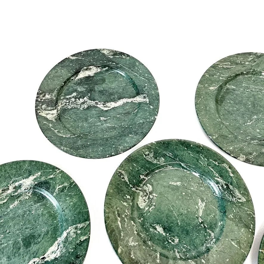 Set of 6 Charger Plate Platters Serveware Green Marble Handmade Italy, 1970s - 4