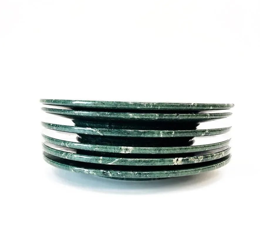 Set of 6 Charger Plate Platters Serveware Green Marble Handmade Italy, 1970s - 5