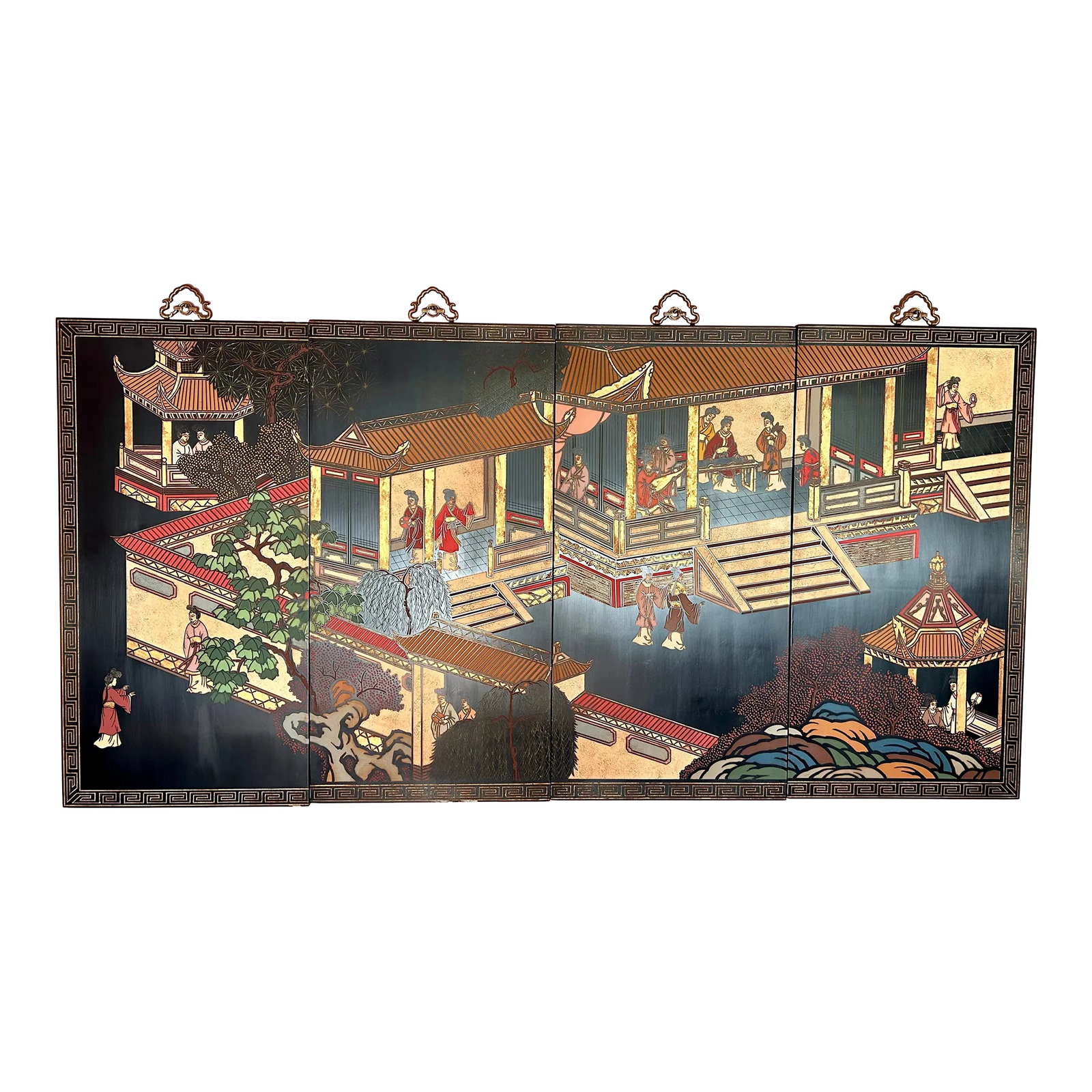 4-Panel Hand-Painted Asian Screen by Maitland-Smith, Ltd. Hong Kong: Coromandel is named after the Coromandel Coast in South Eastern India from where the carved screens were originally dispatched to the West by European merchants. The art of making Coromandel requires 