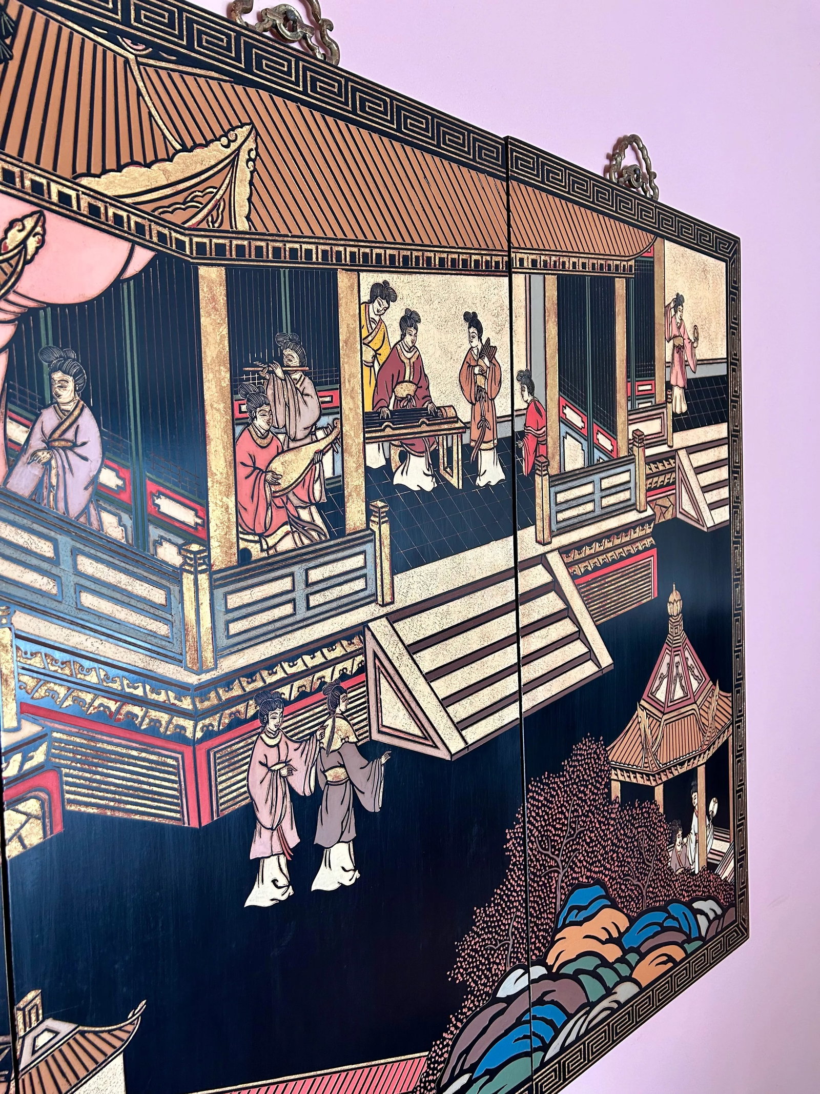 4-Panel Hand-Painted Asian Screen by Maitland-Smith, Ltd. Hong Kong - 2