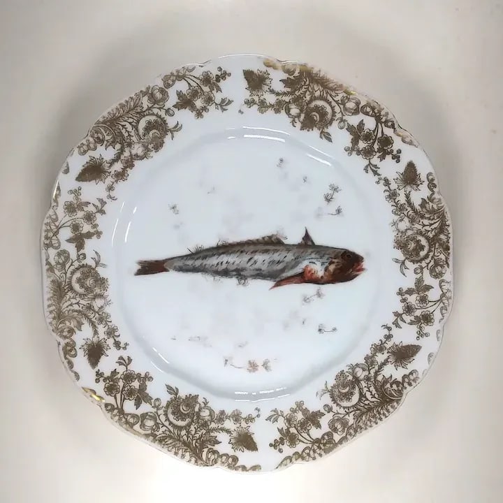 Cfh Gdm Haviland Limoges Fish Plates Hand Painted Set of 6 Gilt-Edge, 1882-1890 - 2