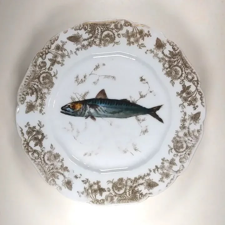 Cfh Gdm Haviland Limoges Fish Plates Hand Painted Set of 6 Gilt-Edge, 1882-1890 - 6