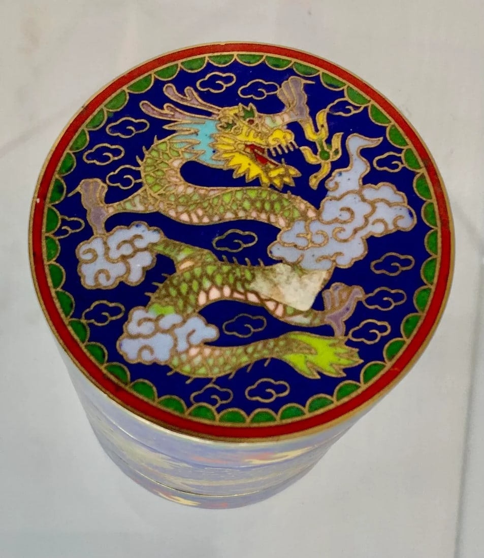 Vintage Chinese Cloisonne Jewelry Box With Dragons. - 3