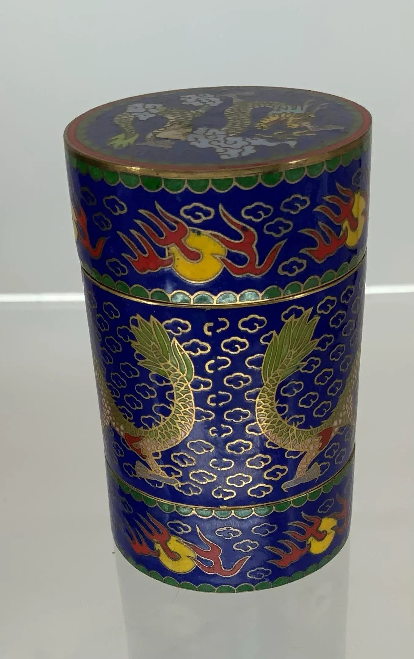 Vintage Chinese Cloisonne Jewelry Box With Dragons. - 4