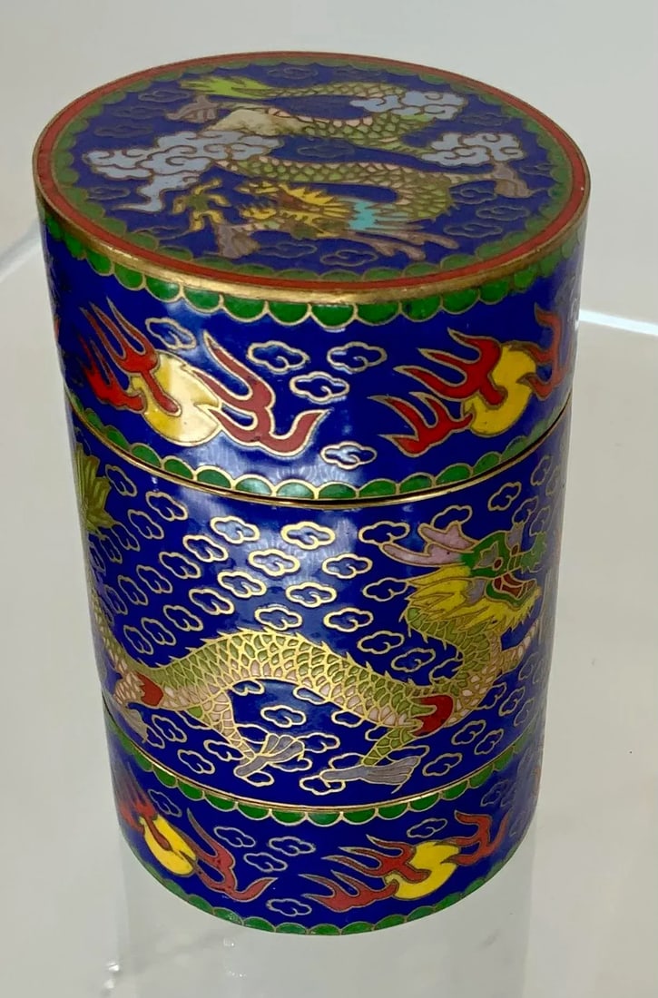 Vintage Chinese Cloisonne Jewelry Box With Dragons. - 5